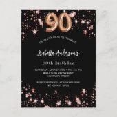 90e verjaardag zwart roos gouden sterren uitnodiging briefkaart (Voorkant)