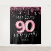 90e verjaardag zwart roze foto achtergrond wandkleed (Voorkant)