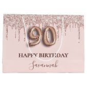 90e verjaardag zwart roze glitter druppelt roos go groot cadeauzakje (Achterkant)