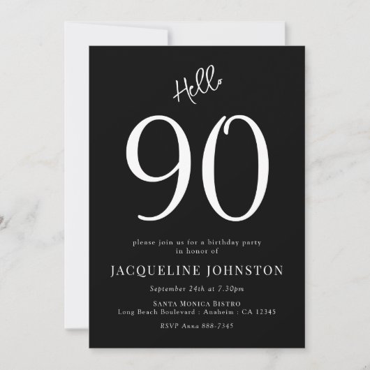 90e verjaardag zwart-wit kaart (Voorkant)