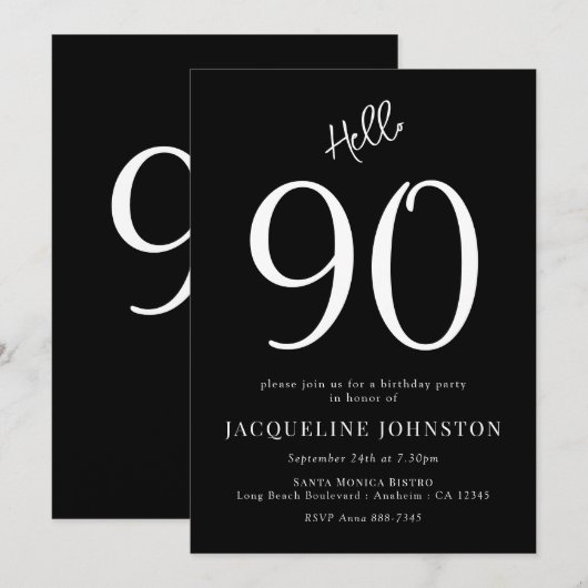 90e verjaardag zwart-wit kaart (Voorkant / Achterkant)