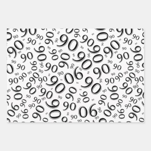 90e verjaardag zwart-wit Random Number Pattern Inpakpapier Vel (Voorkant)