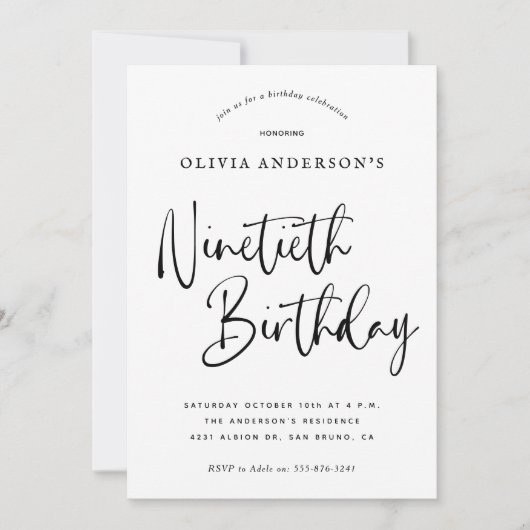 90e verjaardag | Zwart-wit typografie Kaart (Voorkant)