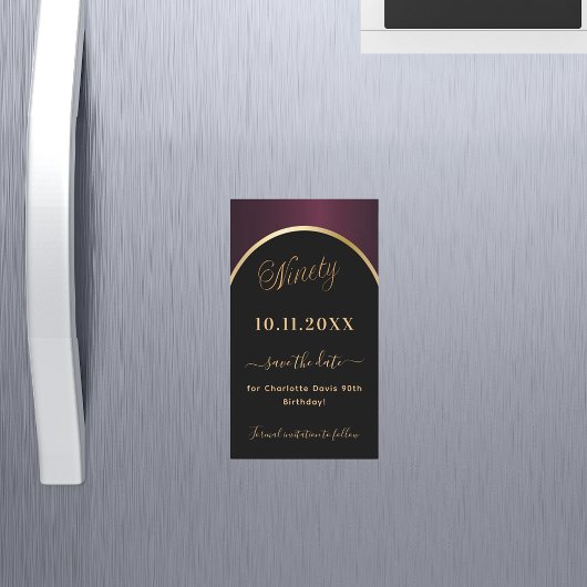 90e verjaardag zwarte bordeaux Save the Date magne