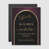 90e verjaardag zwarte bordeaux Save the Date magne (Voorkant / Achterkant)