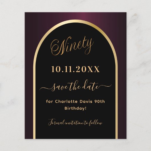 90e verjaardag zwarte Bourgogne Bewaar de datumkaa (Voorkant)
