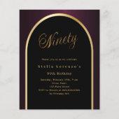 90e verjaardag zwarte Bourgondische gouden uitnodi (Voorkant)