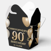 90e verjaardag Zwarte en gouden ballonnen Bedankdoosjes (Geopend)