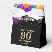 90e verjaardag Zwarte en gouden ballonnen Bedankdoosjes (Voorkant Zijde)