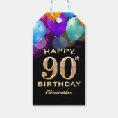 90e verjaardag Zwarte en gouden ballonnen Cadeaulabel (Voorkant)