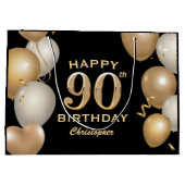 90e verjaardag Zwarte en gouden ballonnen Groot Cadeauzakje (Achterkant)