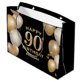 90e verjaardag Zwarte en gouden ballonnen Groot Cadeauzakje (Achterkant Gekanteld)