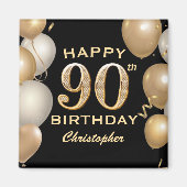 90e verjaardag Zwarte en gouden ballonnen Magneet (Voorkant)