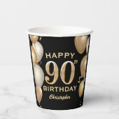 90e verjaardag Zwarte en gouden ballonnen Papieren Bekers (Achterkant)