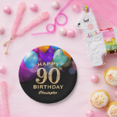 90e verjaardag Zwarte en gouden ballonnen Papieren Bordje (Feest)