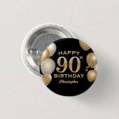 90e verjaardag Zwarte en gouden ballonnen Ronde Button 3,2 Cm (Voorkant /achterkant)