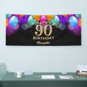 90e verjaardag Zwarte en gouden ballonnen Spandoek (Beurs)