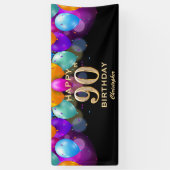 90e verjaardag Zwarte en gouden ballonnen Spandoek (Verticaal)