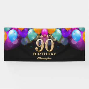 90e verjaardag Zwarte en gouden ballonnen Spandoek