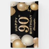 90e verjaardag Zwarte en gouden ballonnen Spandoek (Verticaal)
