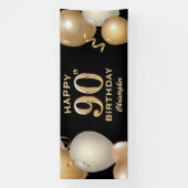 90e verjaardag Zwarte en gouden ballonnen Spandoek (Verticaal)