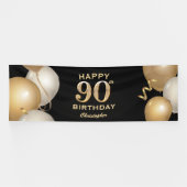90e verjaardag Zwarte en gouden ballonnen Spandoek (Horizontaal)