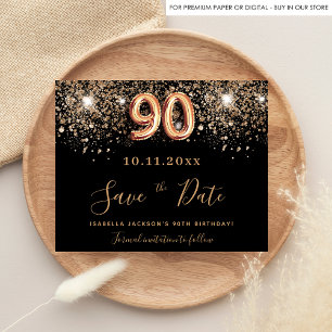 90e verjaardag zwarte glitters budget save the dat flyer