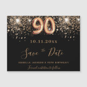 90e verjaardag zwarte glittersave the date-magneet (Voorkant)