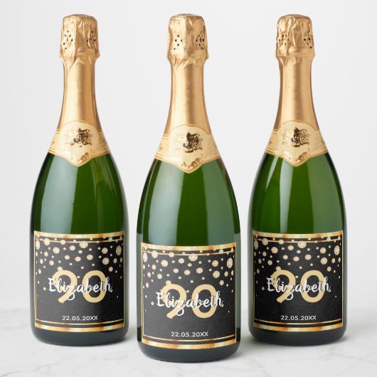 90e verjaardag zwarte gouddiamant sparkling wijnetiket (Flessen)