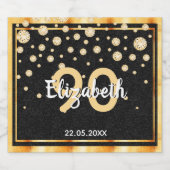 90e verjaardag zwarte gouddiamant sparkling wijnetiket (Enkel label)