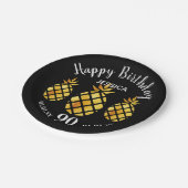 90e verjaardag zwarte gouden anananassen naam papieren bordje (Gekanteld)