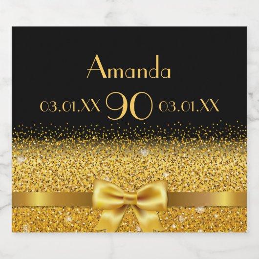 90e verjaardag zwarte gouden naam chic sparkling wijnetiket (Enkel label)