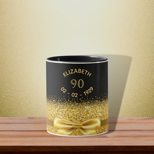 90e verjaardag zwarte gouden naam klassieke elegan mok