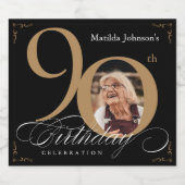 90e verjaardag zwarte goudkalligrafie legante foto sparkling wijnetiket (Enkel label)