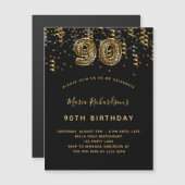 90e verjaardag zwarte goudluipaard luxeblad magnetische uitnodiging (Voorkant / Achterkant)