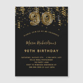 90e verjaardag zwarte goudluipaard luxeblad magnetische uitnodiging (Voorkant)