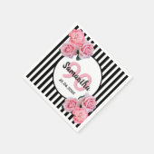 90e verjaardag zwarte strepen roze florals klassie servet (Hoek)