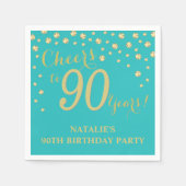 90e verjaardagsfeest Blauwgroen en gouden diamante Servet (Voorkant)