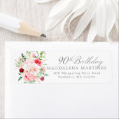 90e verjaardagsfeest bloemlabel met retouradres etiket (Insitu)