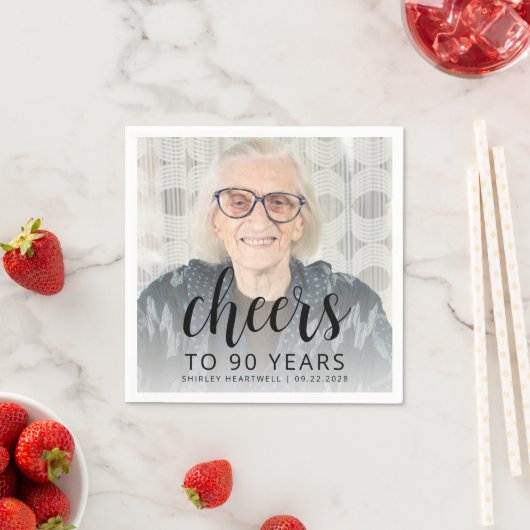 90e verjaardagsfeest Foto Black Script Cheers Servet (Insitu)