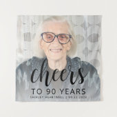 90e verjaardagsfeest Foto Black Script Cheers Wandkleed (Voorkant)