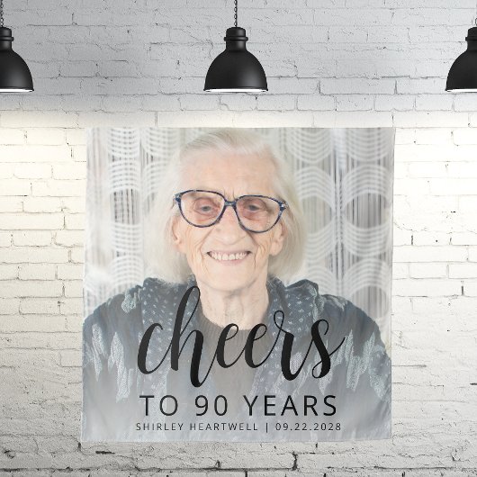 90e verjaardagsfeest Foto Black Script Cheers Wandkleed