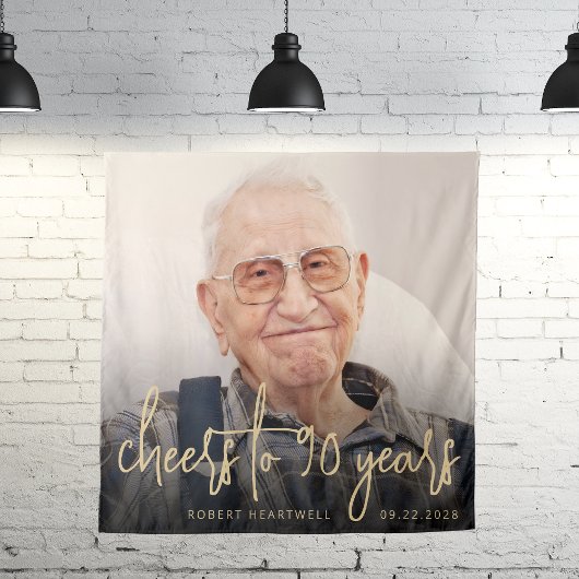 90e Verjaardagsfeest Foto Gouden Script Proost Wandkleed