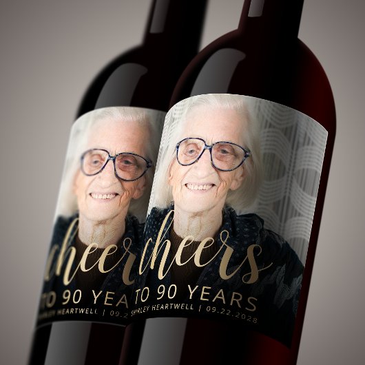 90e Verjaardagsfeest Foto Proost Wijn Etiket