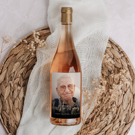 90e Verjaardagsfeest Foto Proost Wijn Etiket