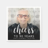 90e Verjaardagsfeest Foto Witte Script Proost Servet (Voorkant)
