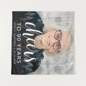 90e Verjaardagsfeest Foto Witte Script Proost Wandkleed (Voorkant (horizontaal))