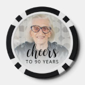 90e Verjaardagsfeest Foto Zwarte Script Proost Poker Chips (Achterkant)