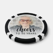 90e Verjaardagsfeest Foto Zwarte Script Proost Poker Chips (Enkel)