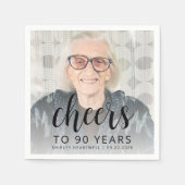 90e Verjaardagsfeest Foto Zwarte Script Proost Servet (Voorkant)